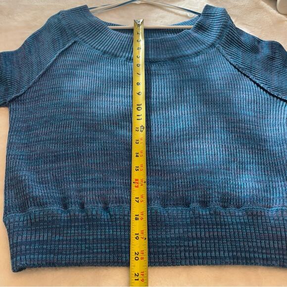 Free People On/Off The Shoulder Knit Blue Marbled Sweater Size XL Feminine Boho - Picture 5 of 6